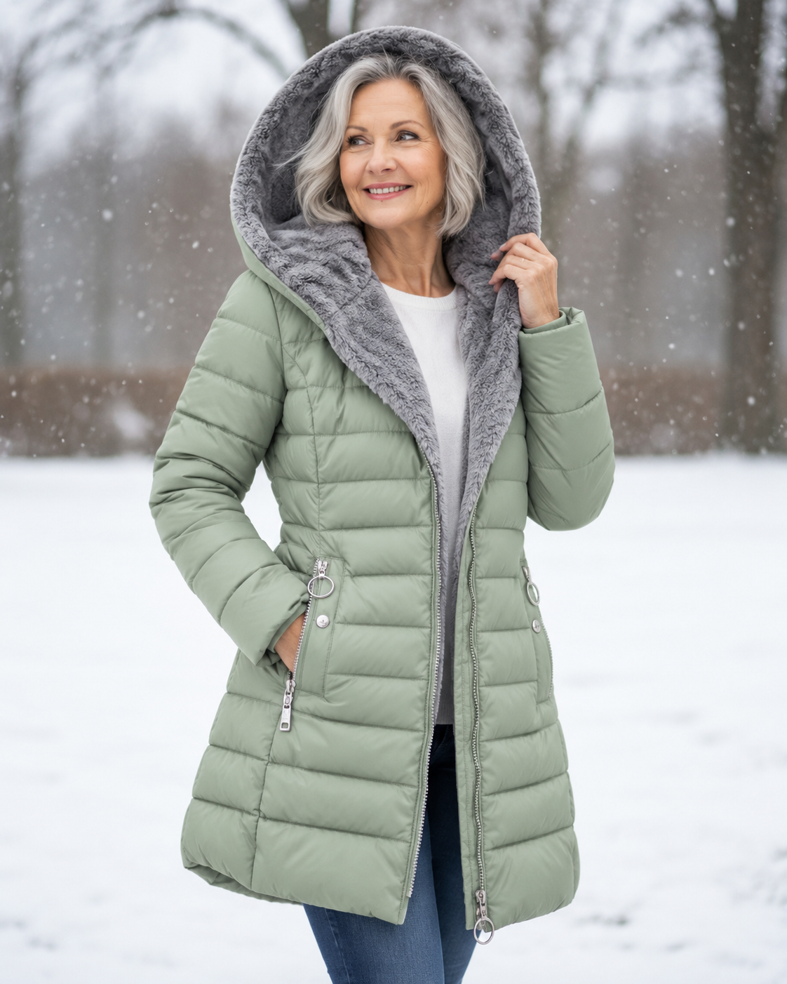 Warme Gewattierte Winterjacke Mit Kapuze