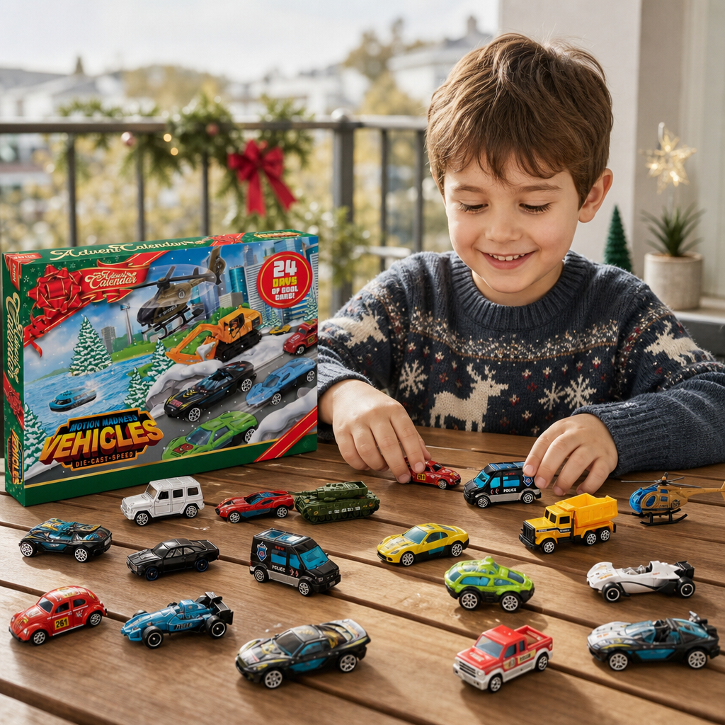 Adventskalender mit Druckguss-Autos zu Weihnachten für Kinder