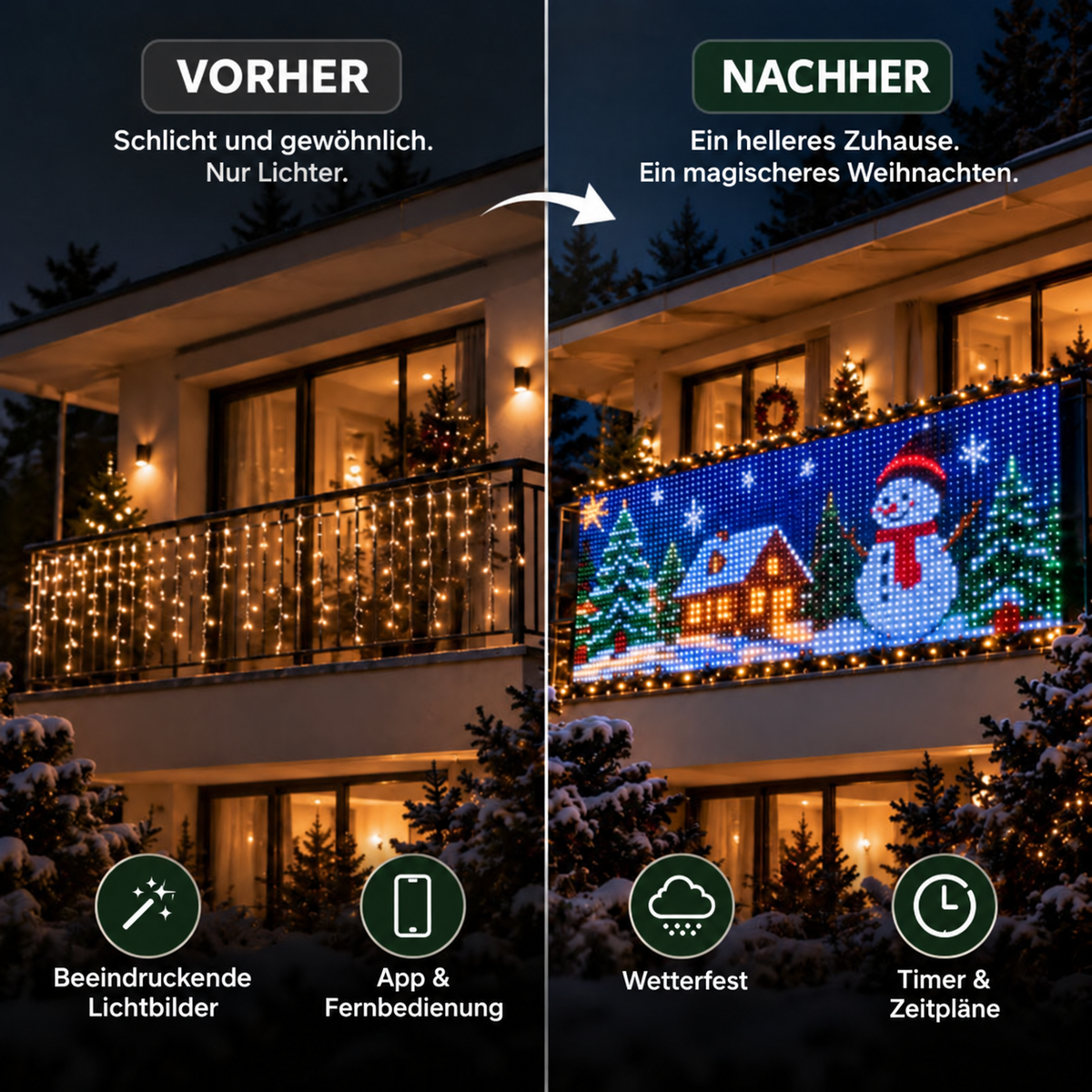 Baravon | Smartes RGBIC LED-Lichternetz für Bäume im Garten