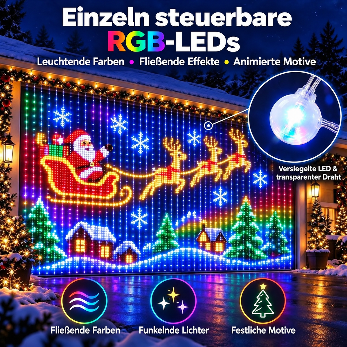 Baravon | Smartes RGBIC LED-Lichternetz für Bäume im Garten