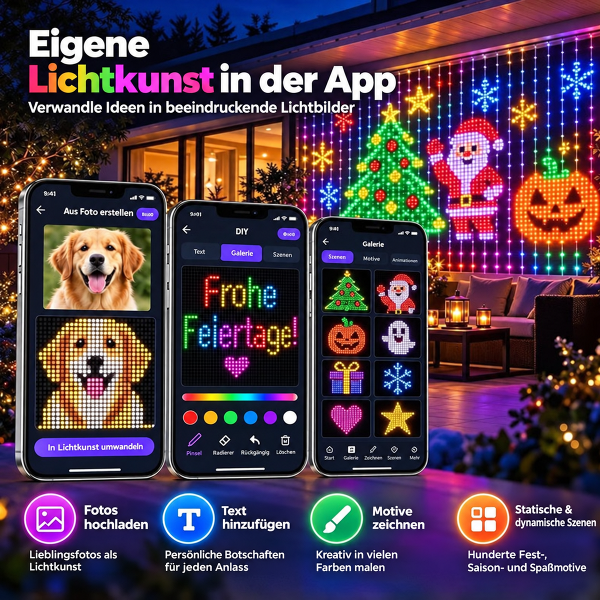 Baravon | Smartes RGBIC LED-Lichternetz für Bäume im Garten