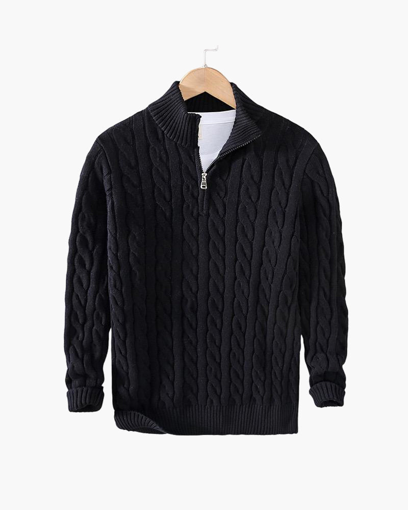 Zopfmuster-Pullover mit Reißverschluss