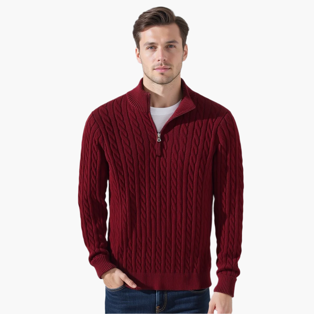 Zopfmuster-Pullover mit Reißverschluss
