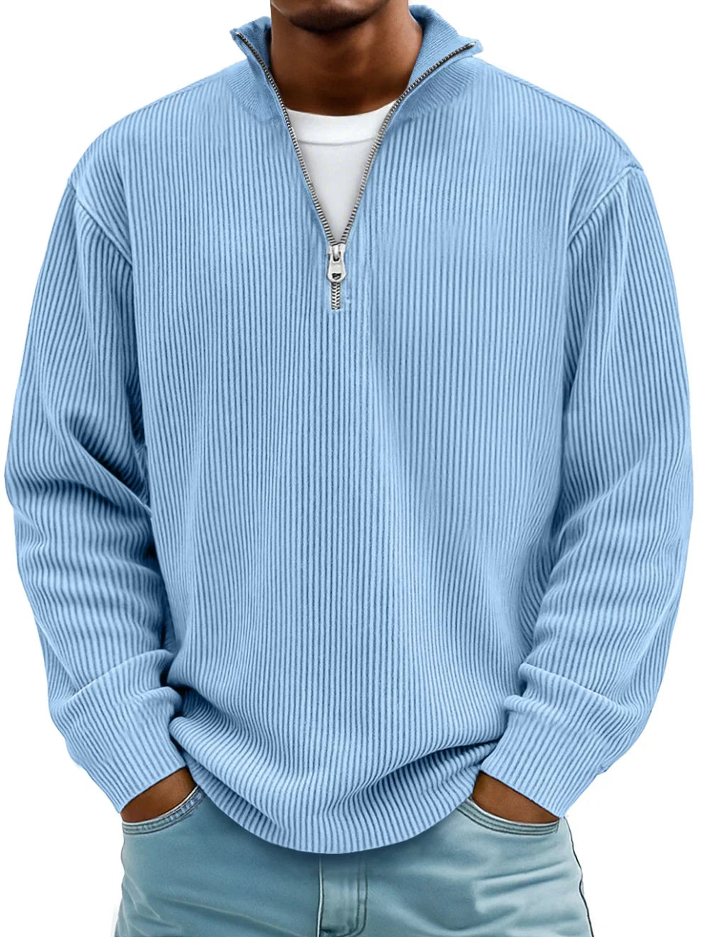 Marc | Gerippter Pullover mit Reißverschlusskragen