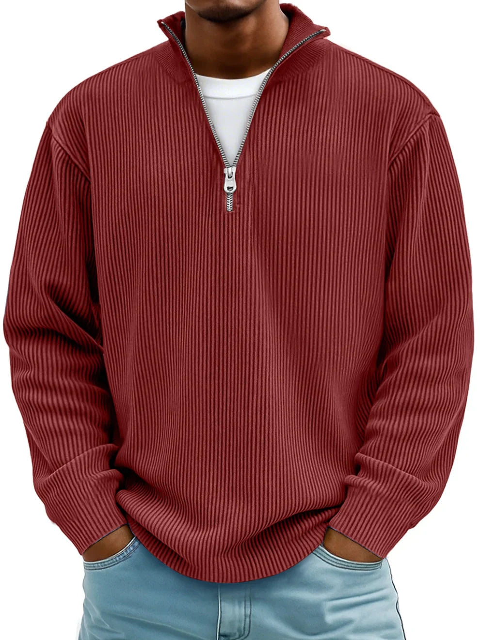 Marc | Gerippter Pullover mit Reißverschlusskragen