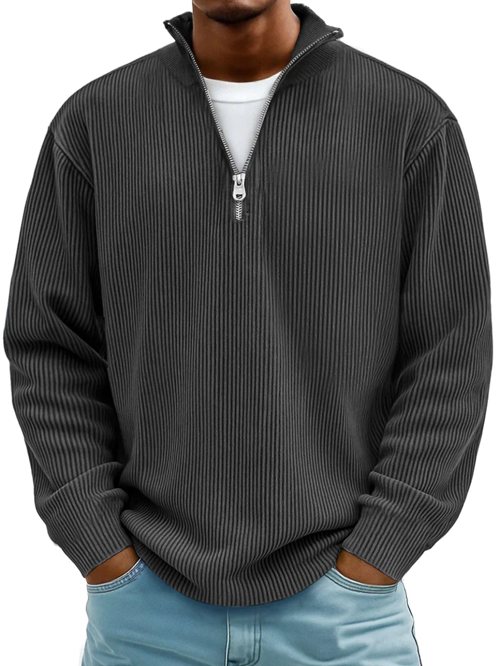 Marc | Gerippter Pullover mit Reißverschlusskragen