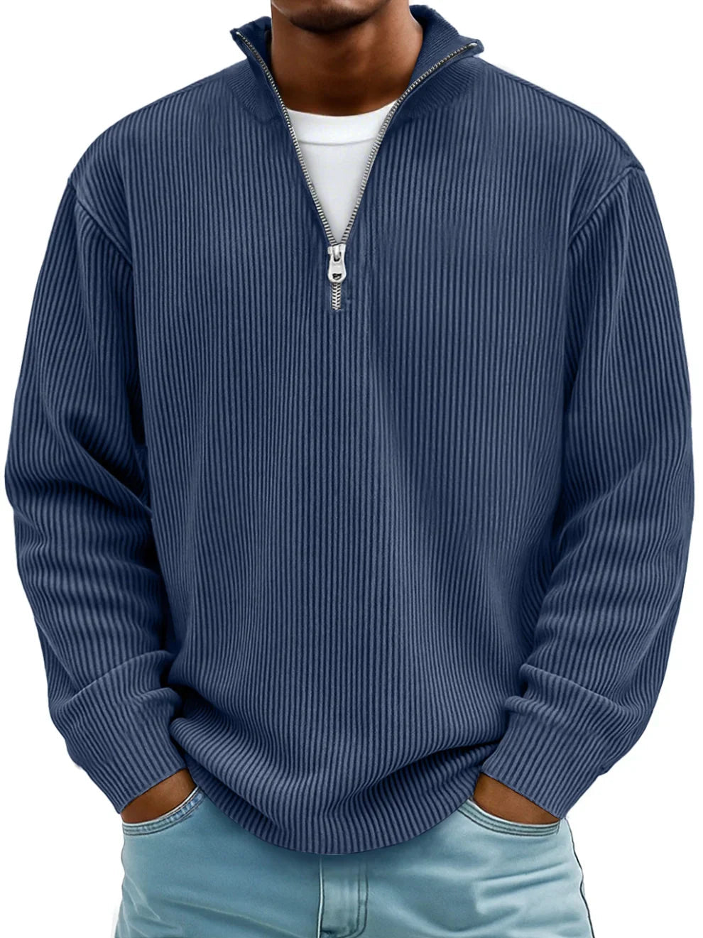 Marc | Gerippter Pullover mit Reißverschlusskragen