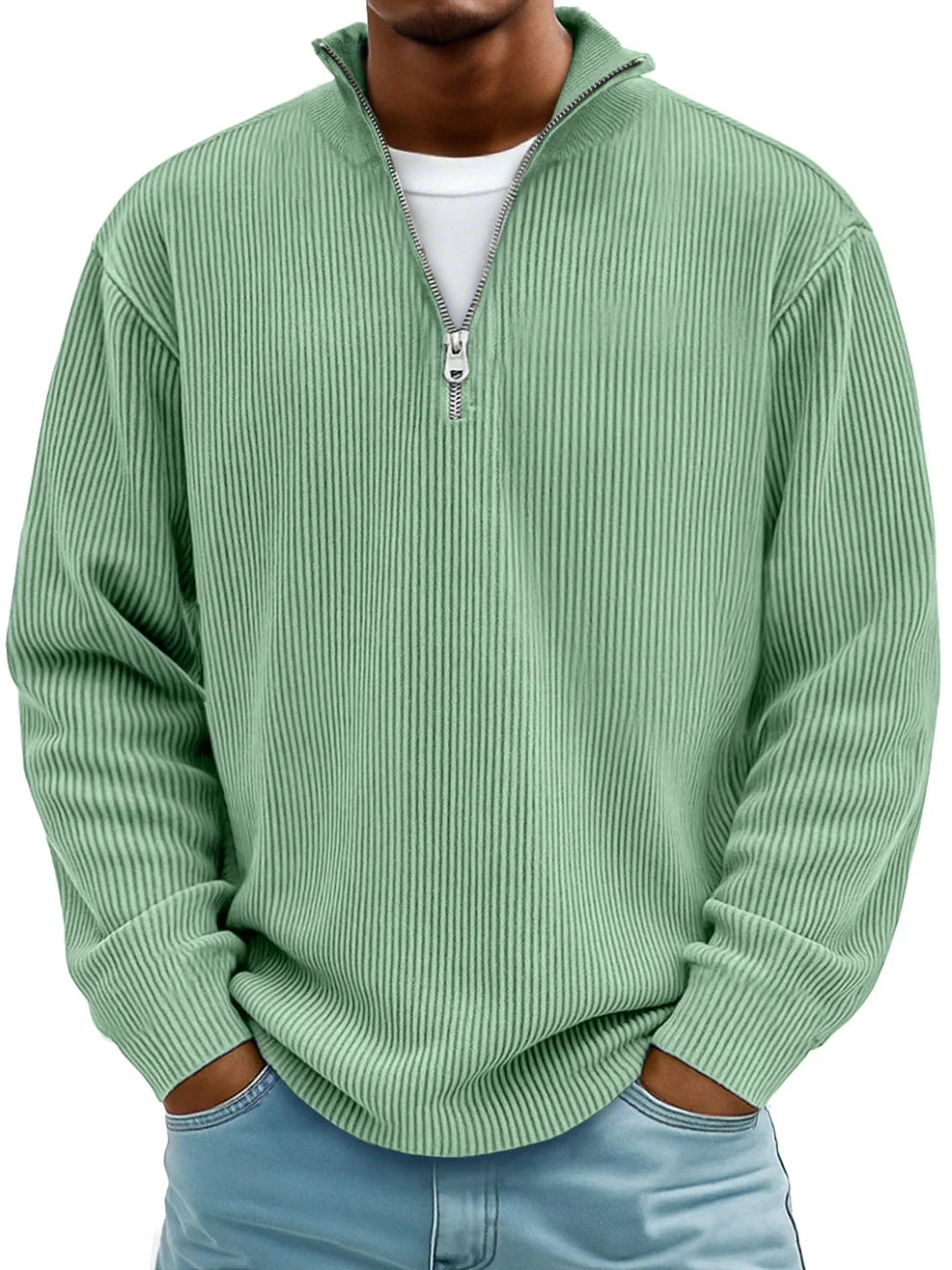 Marc | Gerippter Pullover mit Reißverschlusskragen