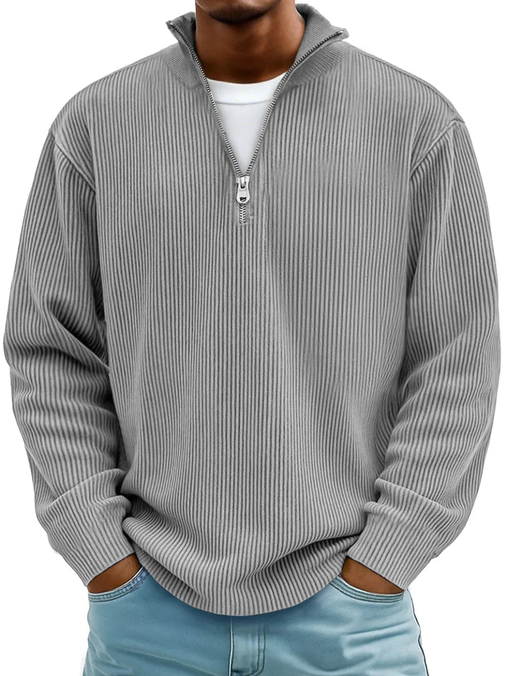Marc | Gerippter Pullover mit Reißverschlusskragen