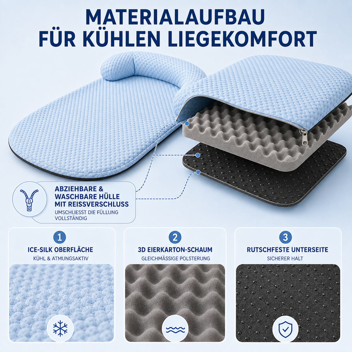 Camp Basel | Coolova Kühlendes Schaumstoff-Tierbett mit Nackenrolle