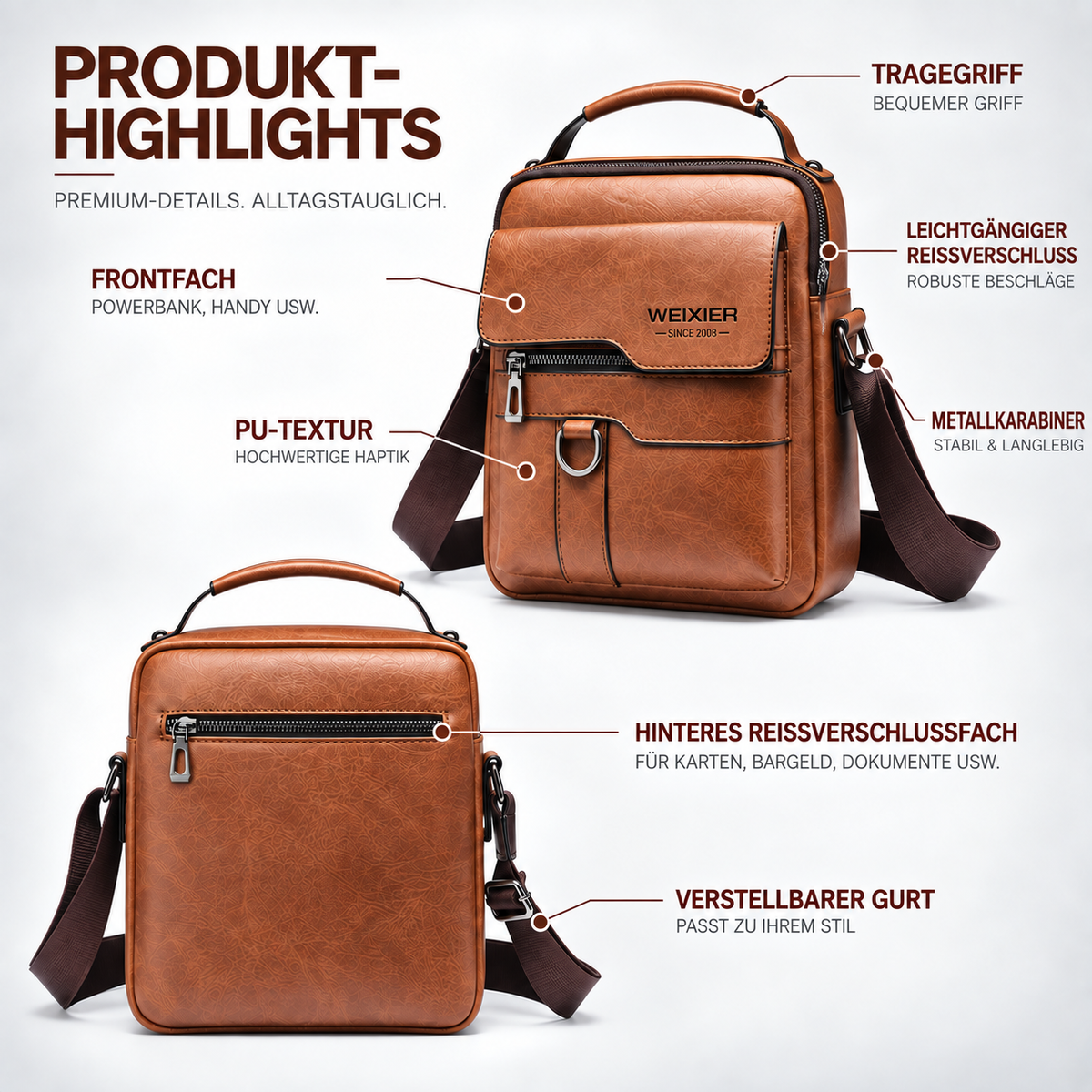 Camp Basel | Kompakte PU-Messenger-Tasche