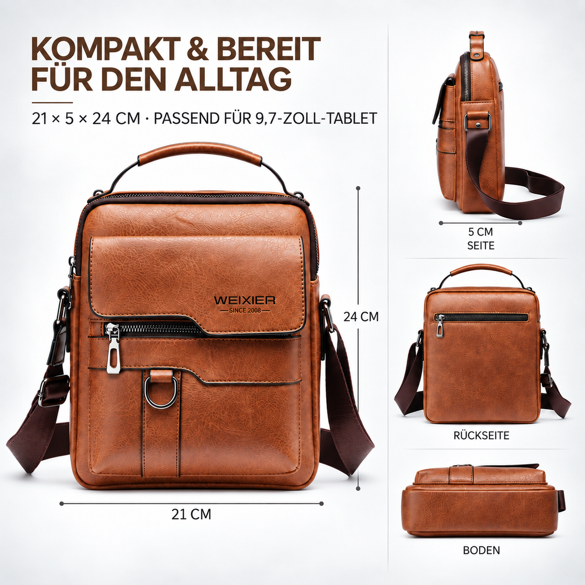 Camp Basel | Kompakte PU-Messenger-Tasche