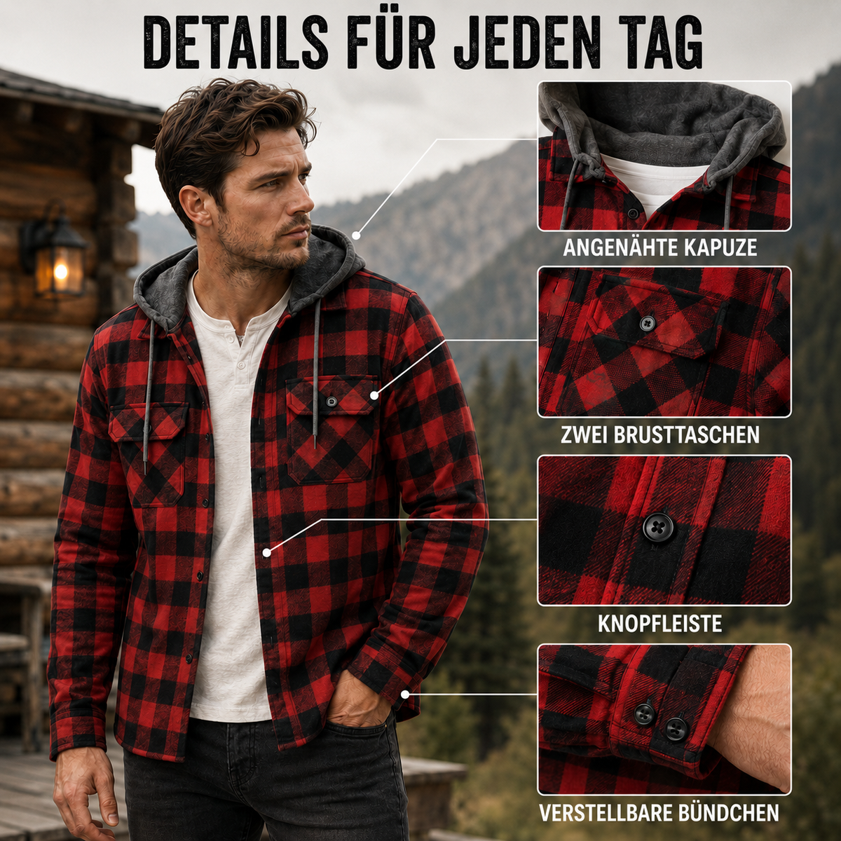 Camp Basel | Thrives Outdoor Langarm-Kapuzen-Flanellhemd