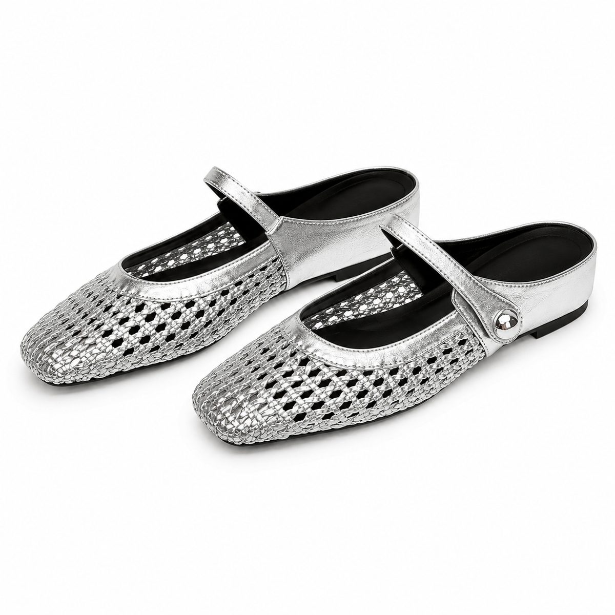 Clogs aus geflochtenem Stoff mit eckiger Spitze