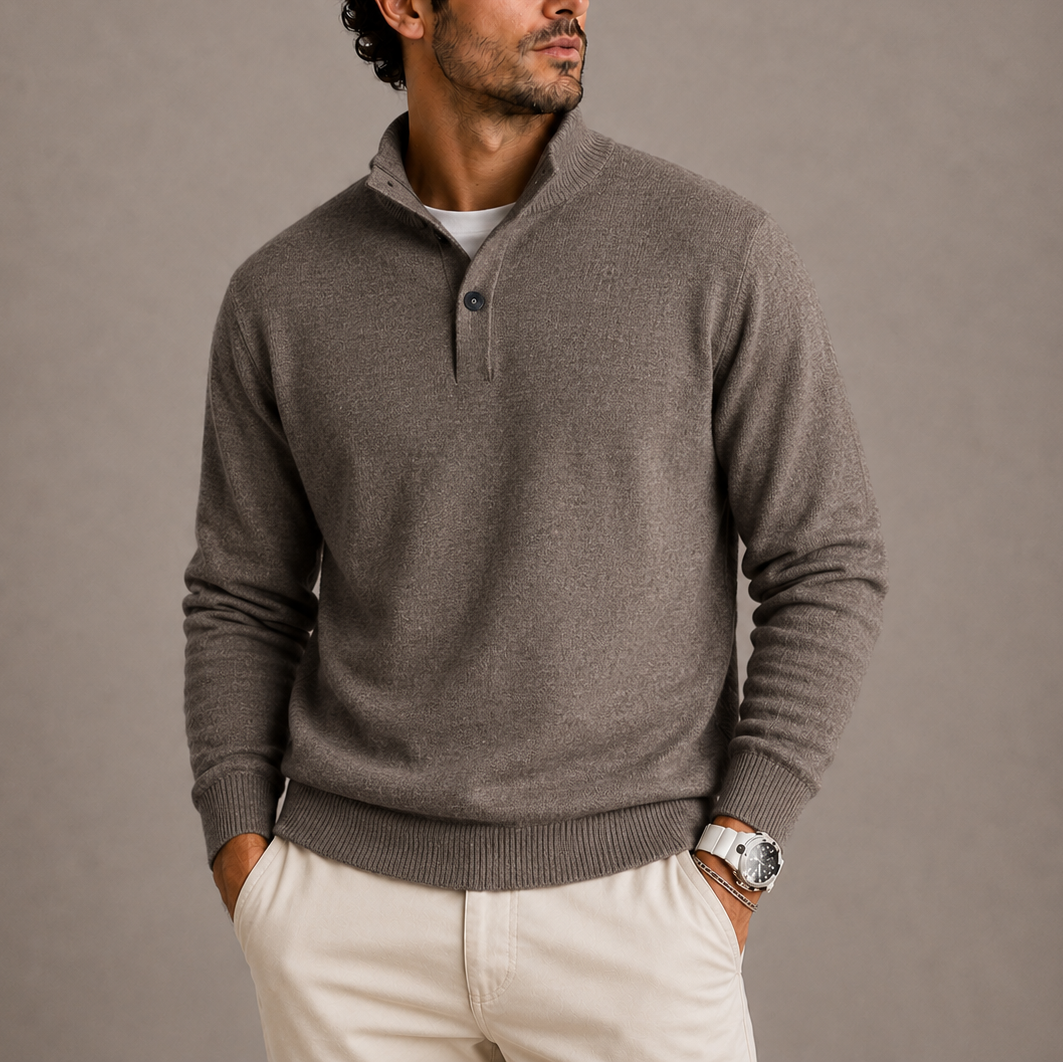 Herren Langarm Strick-Poloshirt