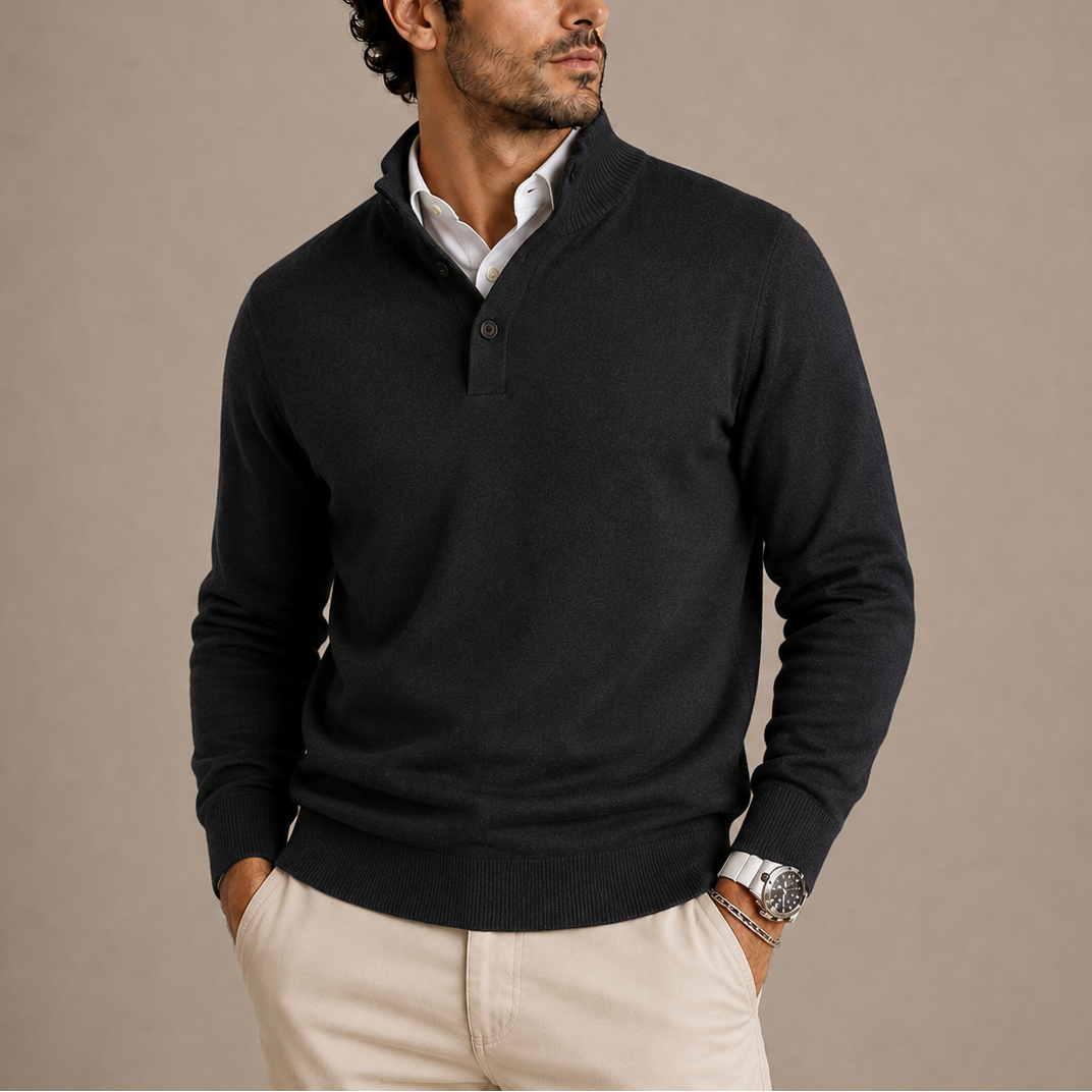 Herren Langarm Strick-Poloshirt