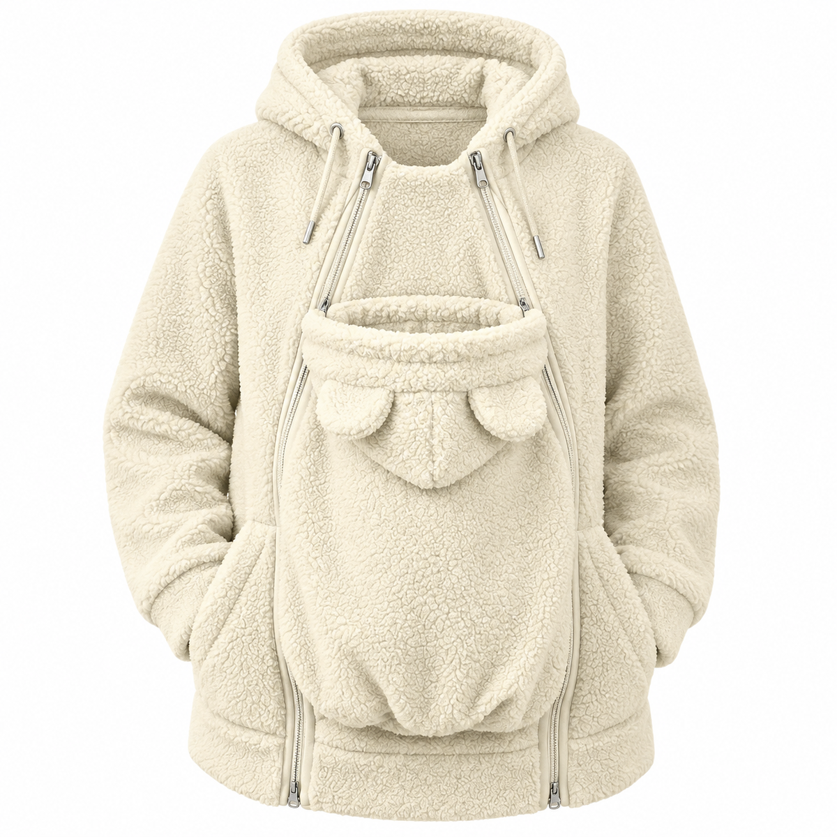 Plüsch Eltern-Kind-Hoodie mit gemütlicher Fronttasche für warme Ausflüge