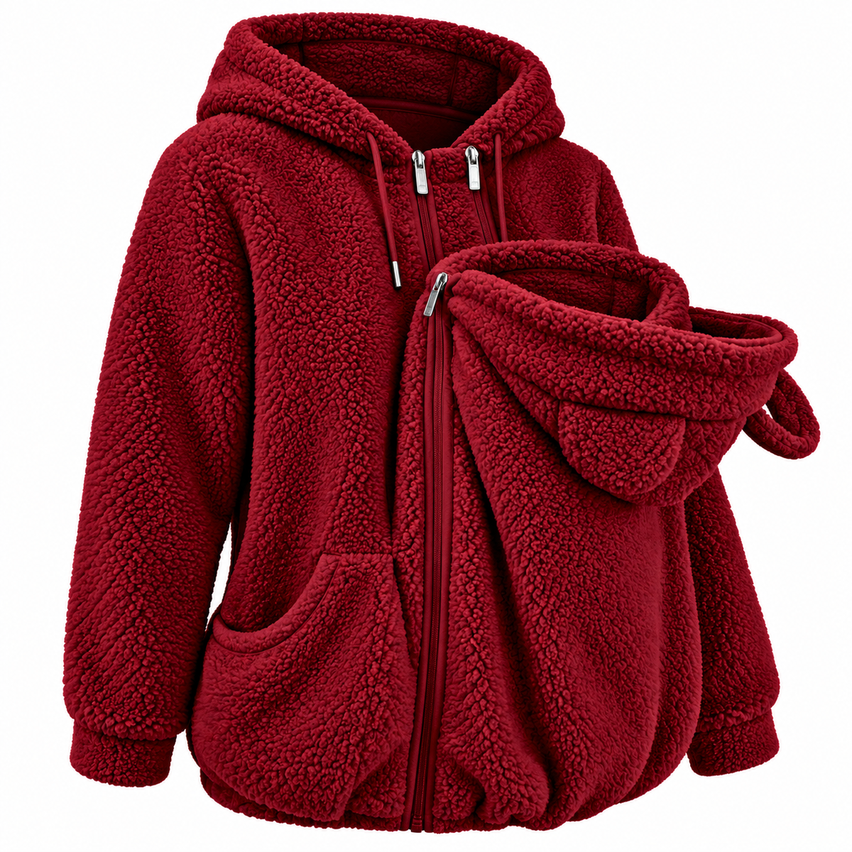 Plüsch Eltern-Kind-Hoodie mit gemütlicher Fronttasche für warme Ausflüge