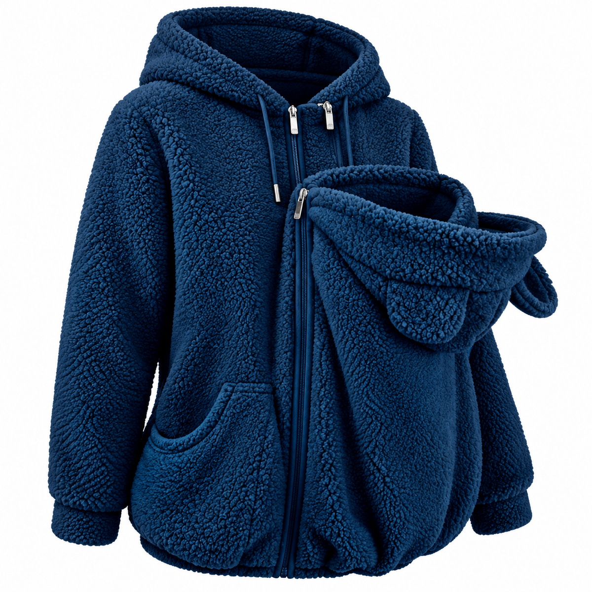 Plüsch Eltern-Kind-Hoodie mit gemütlicher Fronttasche für warme Ausflüge