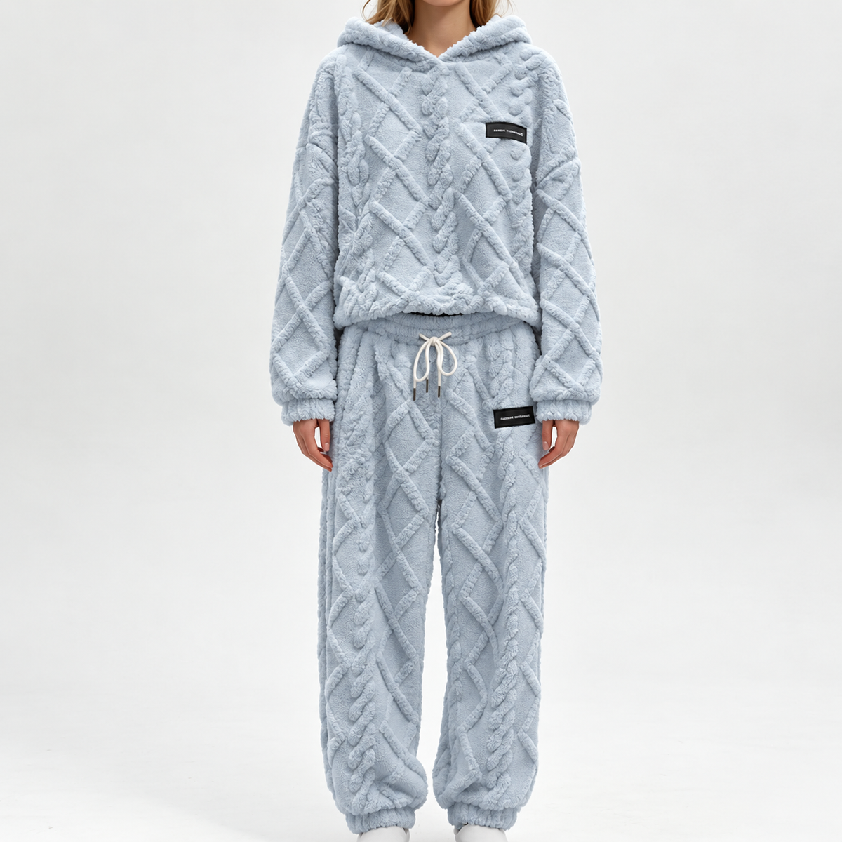Damen Plüsch-Strukturiertes Hoodie & Hose 2-teiliges Set