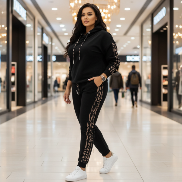 Damen Sportanzug Set aus zwei Teilen mit modernem Muster
