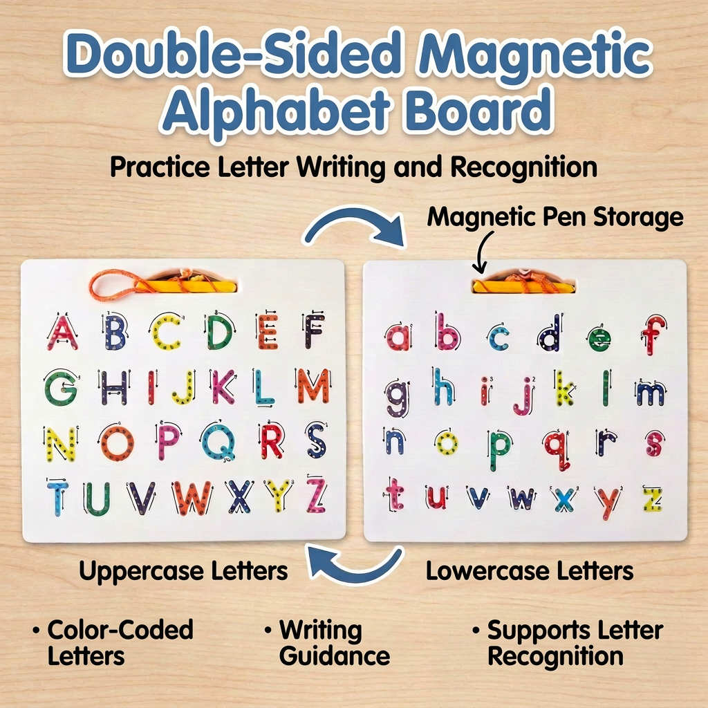 2-in-1 Magnetisches Buchstaben-Nachziehbrett für Groß- und Kleinbuchstaben-Schreibübung