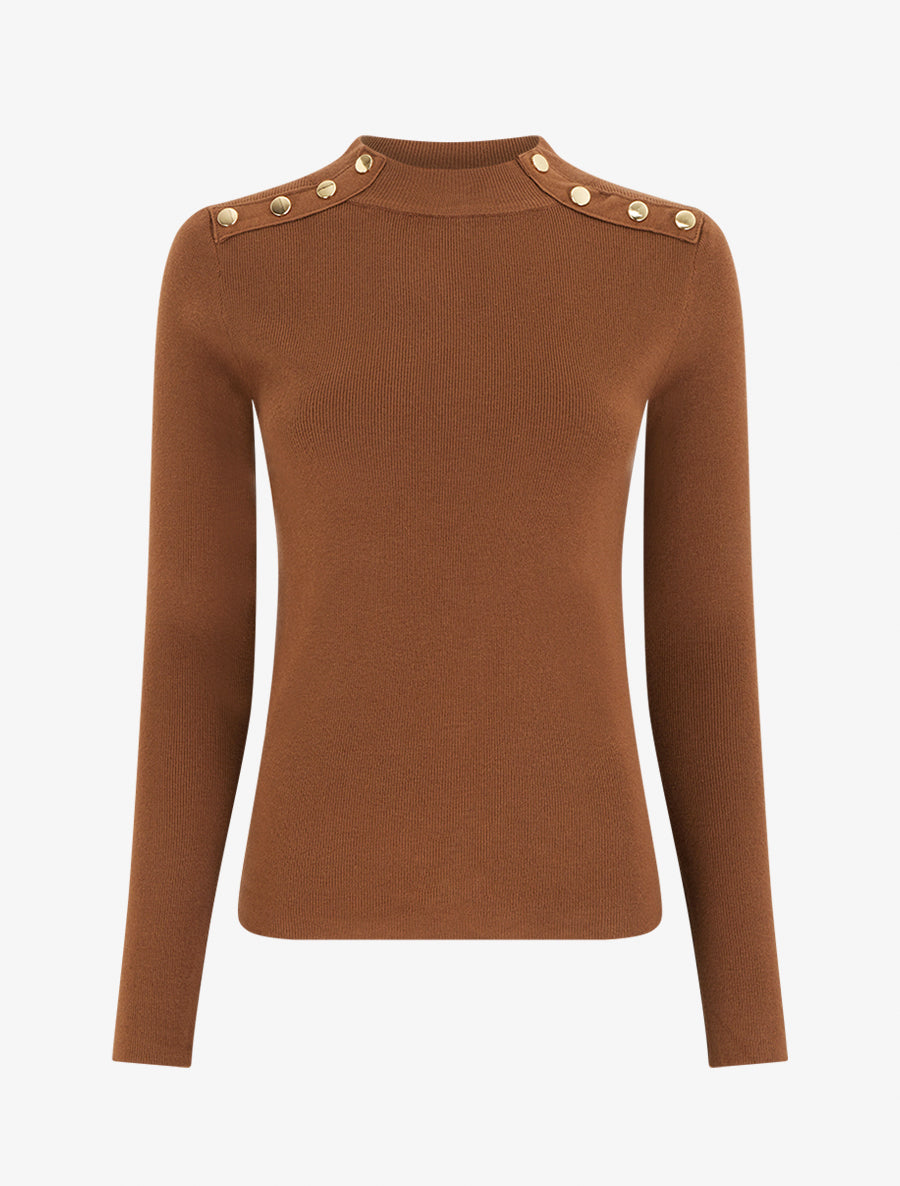 Taillierter Pullover mit Stehkragen und goldfarbenen Knöpfen