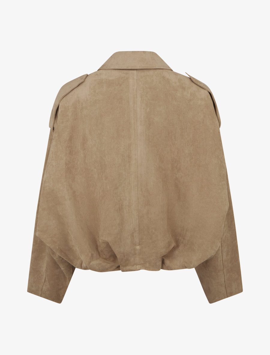 Bomber in Wildlederoptik mit Schulterklappen - Taupe