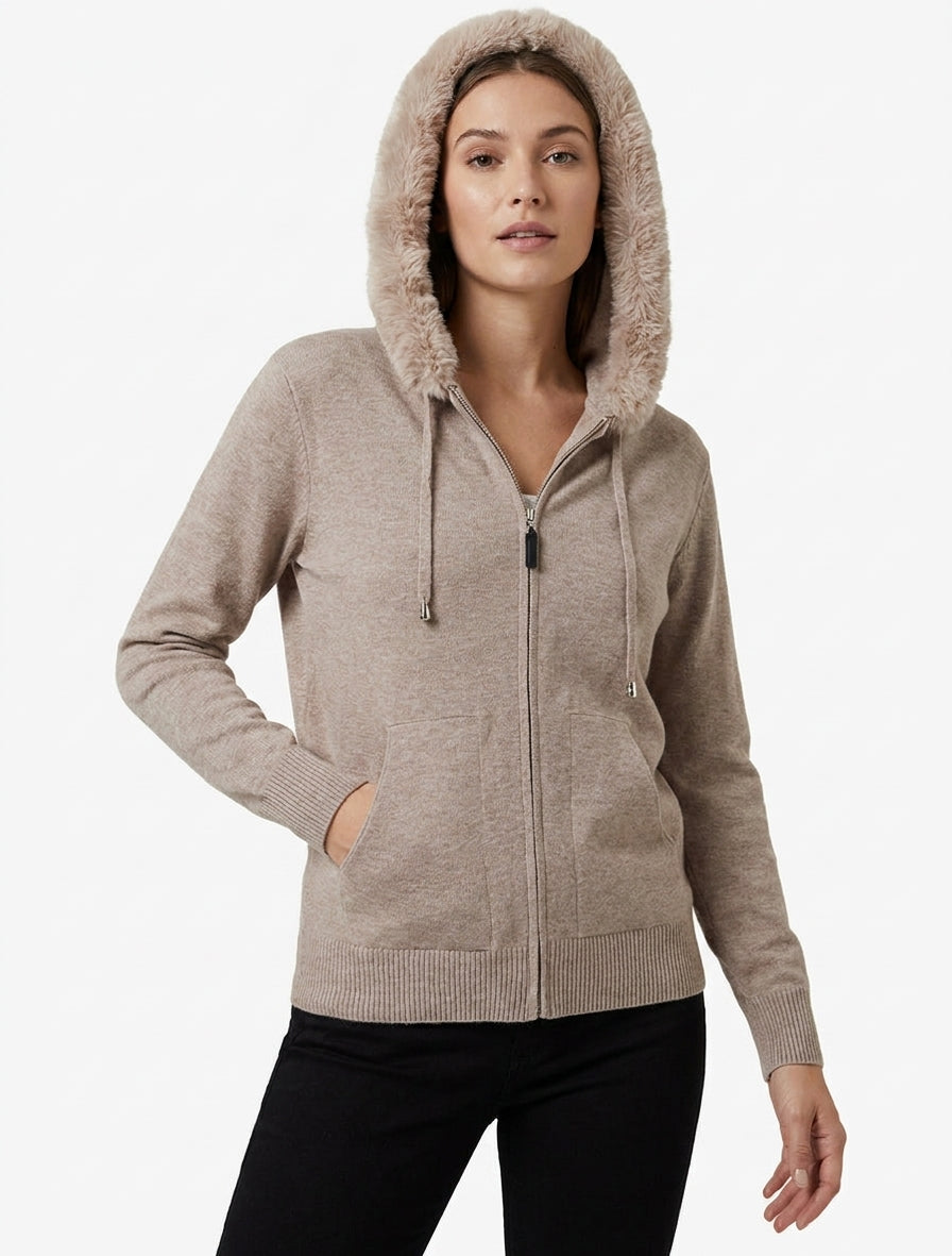 Sweat-Kapuzenjacke mit Kunstfell