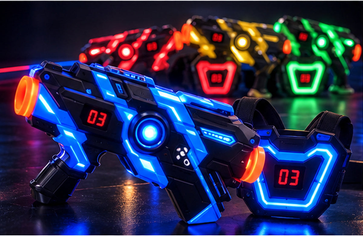 Infrarot-Lasertag-Kampfset – Neon-Blaster & Brustziele