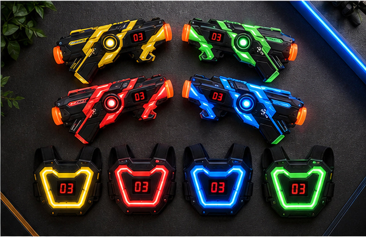 Infrarot-Lasertag-Kampfset – Neon-Blaster & Brustziele