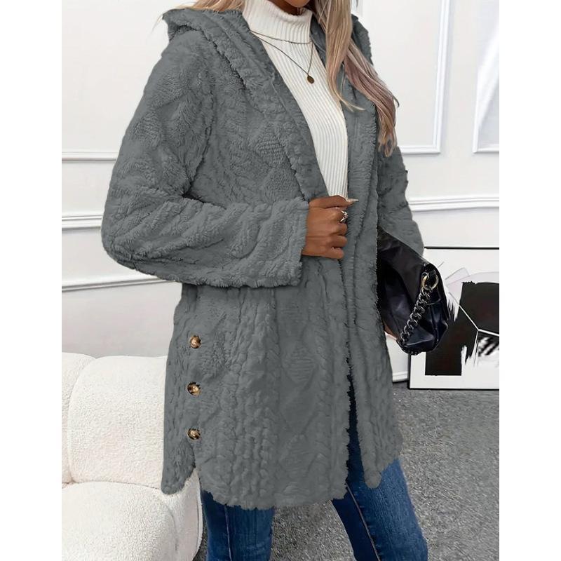 Damen Kapuzen Doppelseitige Fleece Strickjacke Langarm Lässig Warm Oberbekleidung