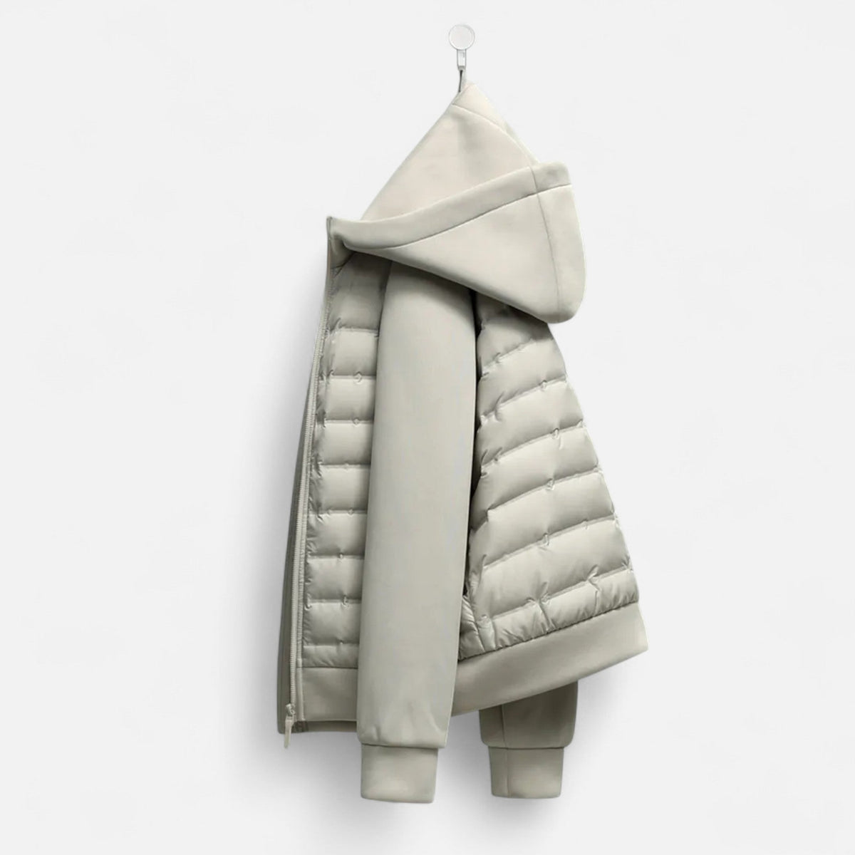 Herren Hybrid Steppjacke mit Kapuze und Sweatärmeln – sportliche Übergangsjacke