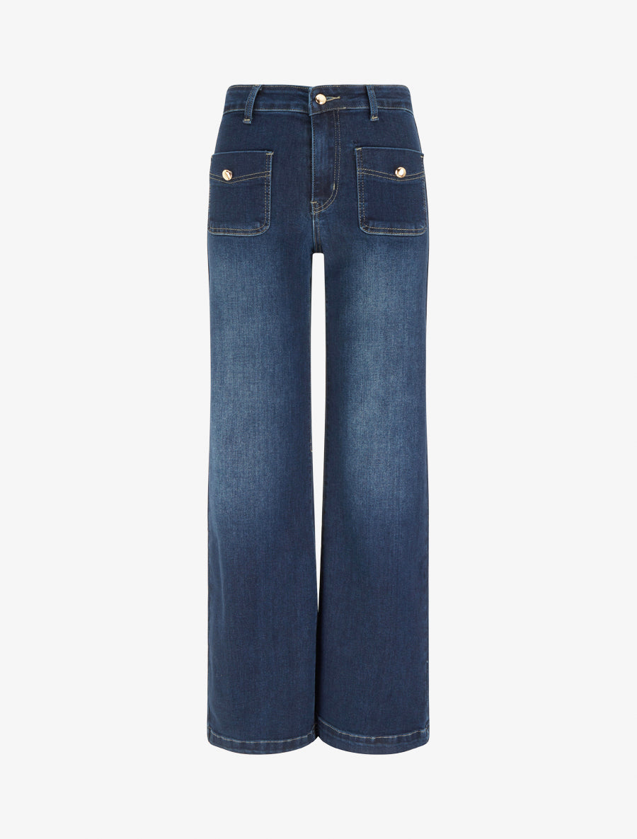 Jean wide leg taille haute - Bleu brut