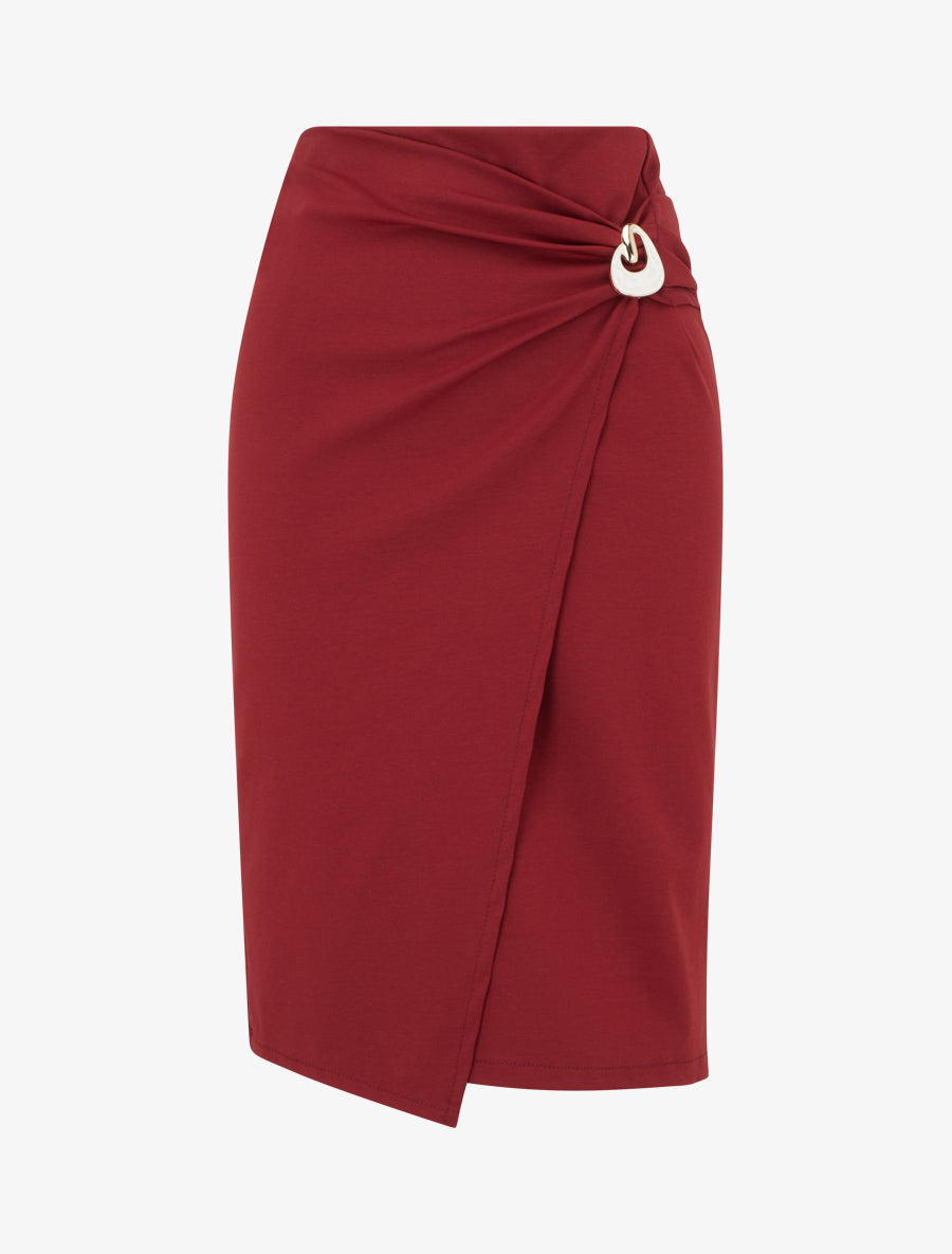 Midi-Wickelrock mit hoher Taille - Bordeaux