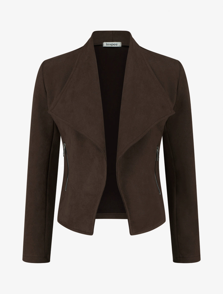 Wildlederjacke mit geradem Umschlagkragen