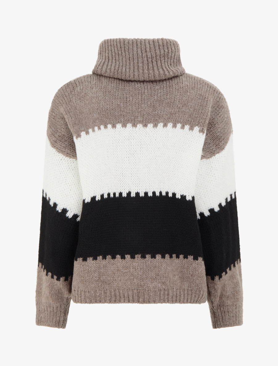 Rollkragenpullover mit stilisierten Streifen