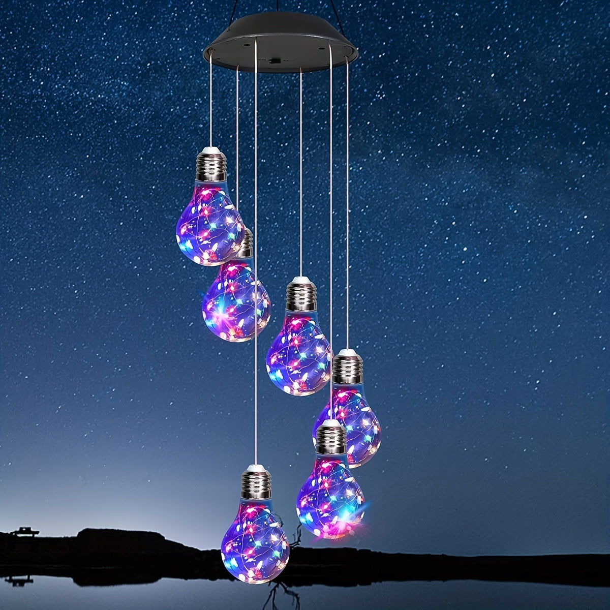 Solar-Glühbirnen-Windspiel mit farbwechselnden LEDs, 55 cm