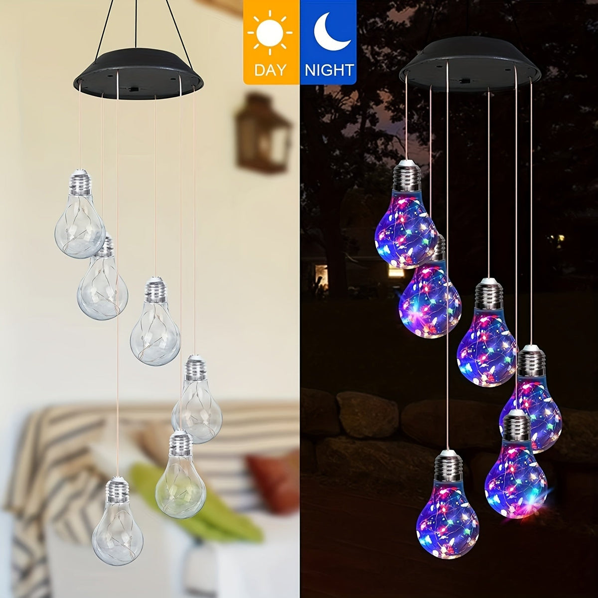 Solar-Glühbirnen-Windspiel mit farbwechselnden LEDs, 55 cm