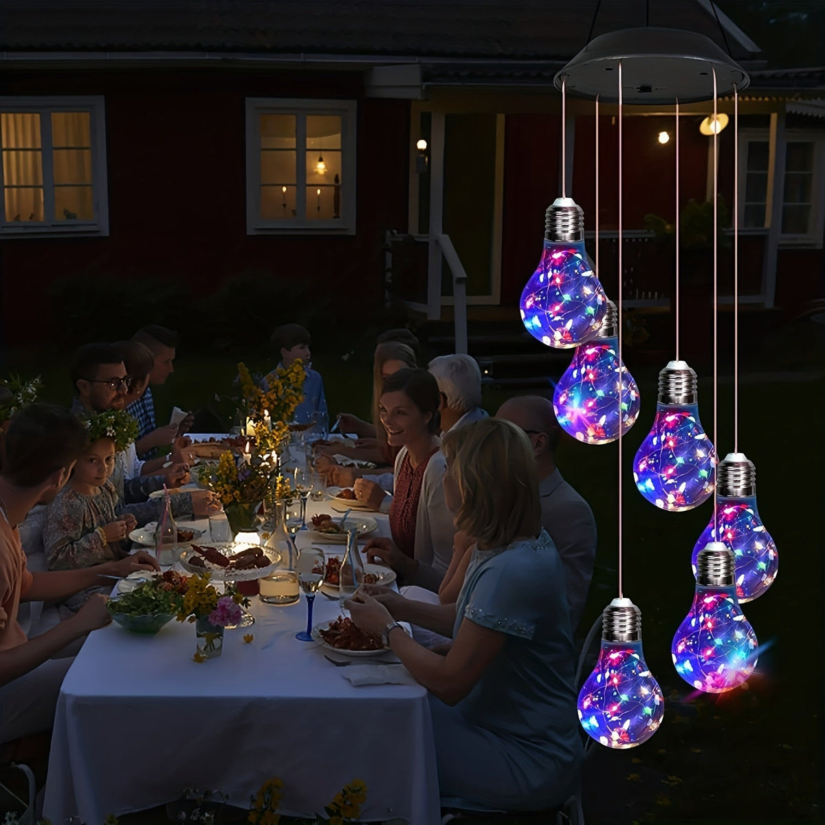 Solar-Glühbirnen-Windspiel mit farbwechselnden LEDs, 55 cm