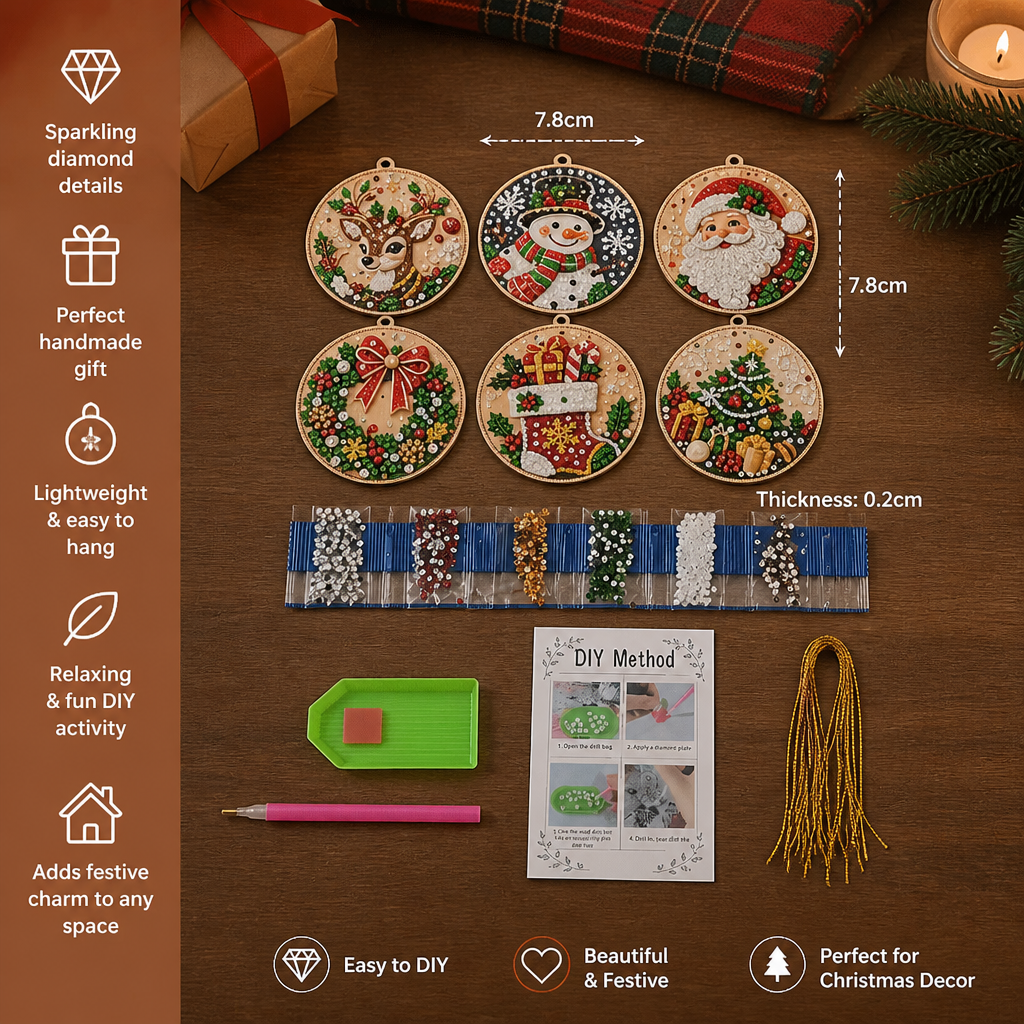 DIY Weihnachten Diamond Painting Ornament Set – Festliche Baum-Hängedekorationen