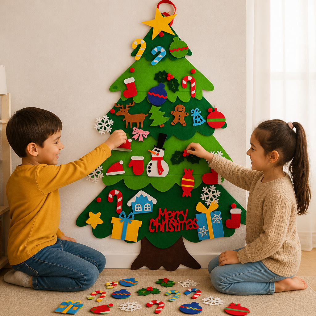 DIY-Filz-Weihnachtsbaum für Kinder mit dekorativen Anhängern