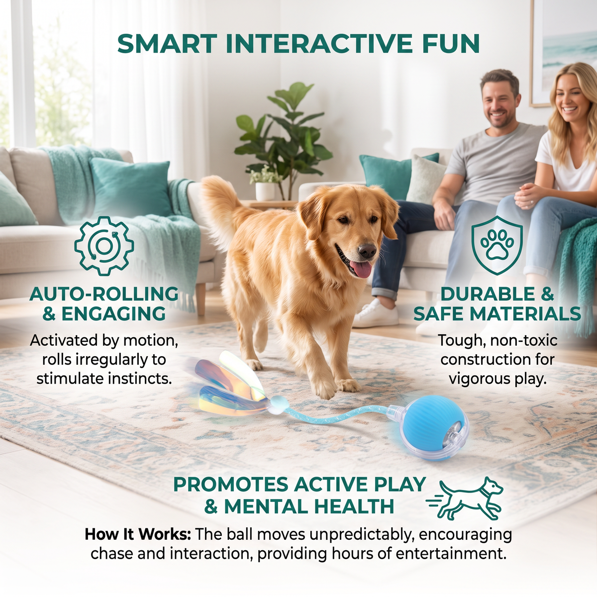 Upgraded Smart Rolling Dog Ball – Langlebiges interaktives Spielzeug mit Netz-Schwanz