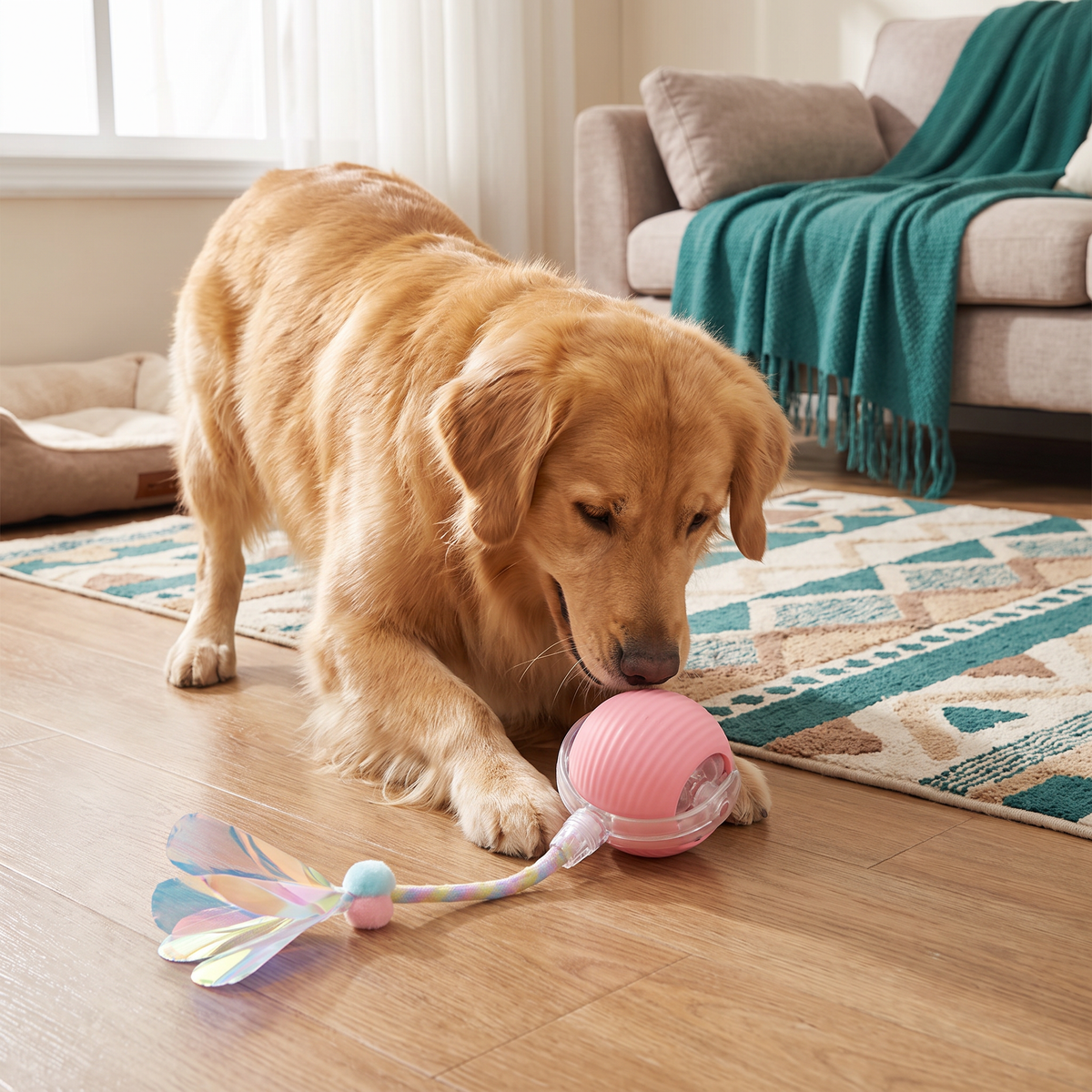 Upgraded Smart Rolling Dog Ball – Langlebiges interaktives Spielzeug mit Netz-Schwanz