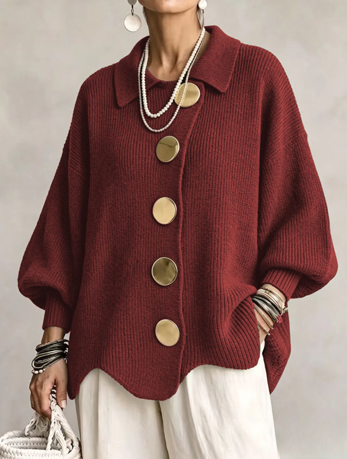 Oversized Cardigan mit Kragen für Damen