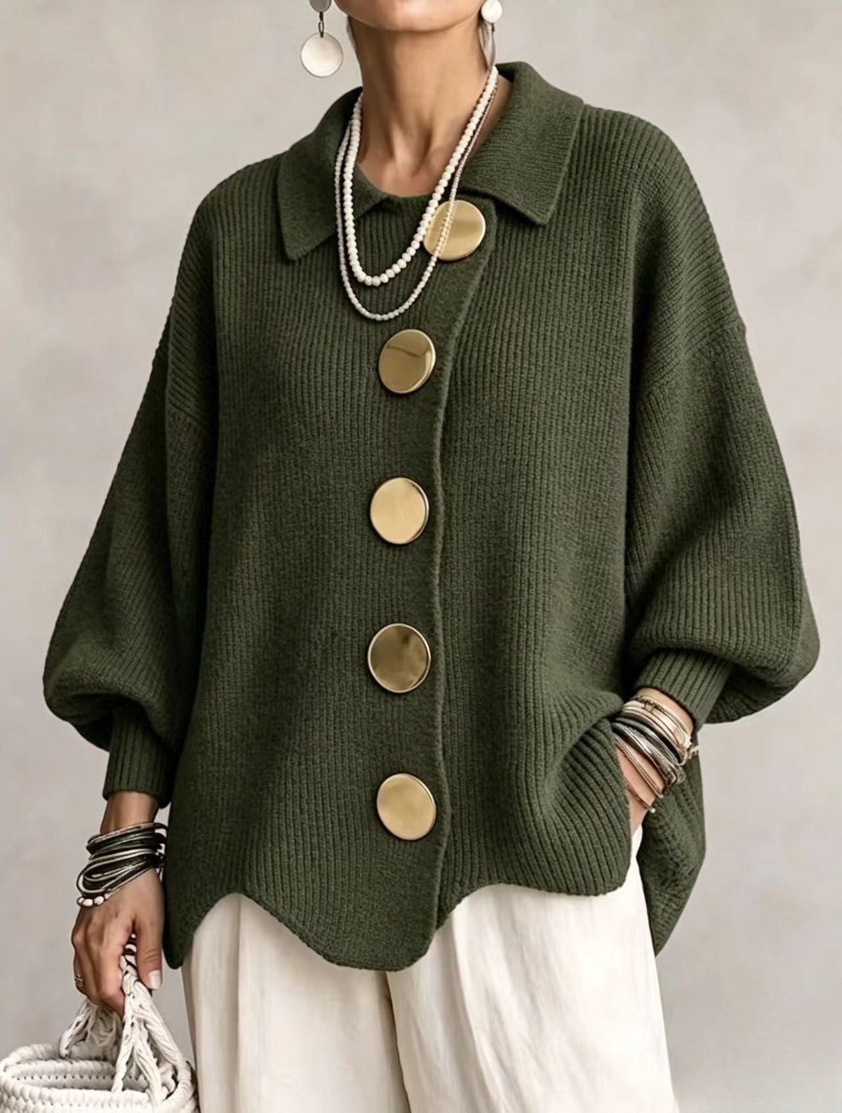 Oversized Cardigan mit Kragen für Damen