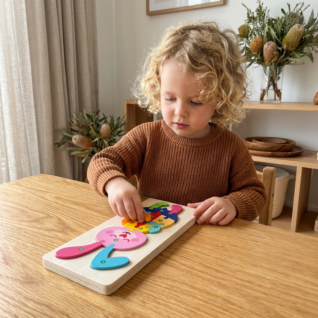 Holzpuzzle-Set für Kinder – Zahlen & Tiere Lernpuzzle