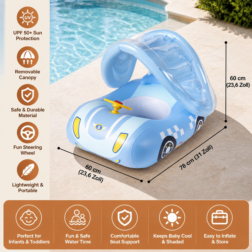 Aufblasbares Baby-Poolfahrzeug mit Sonnenschutz