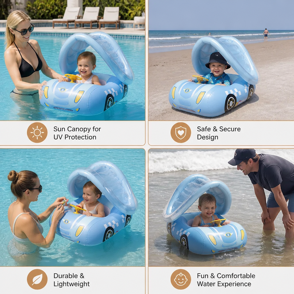 Aufblasbares Baby-Poolfahrzeug mit Sonnenschutz