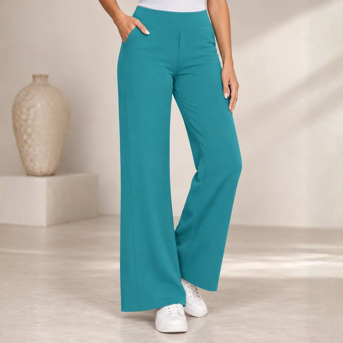 Bequeme elastische Hose mit weitem Bein
